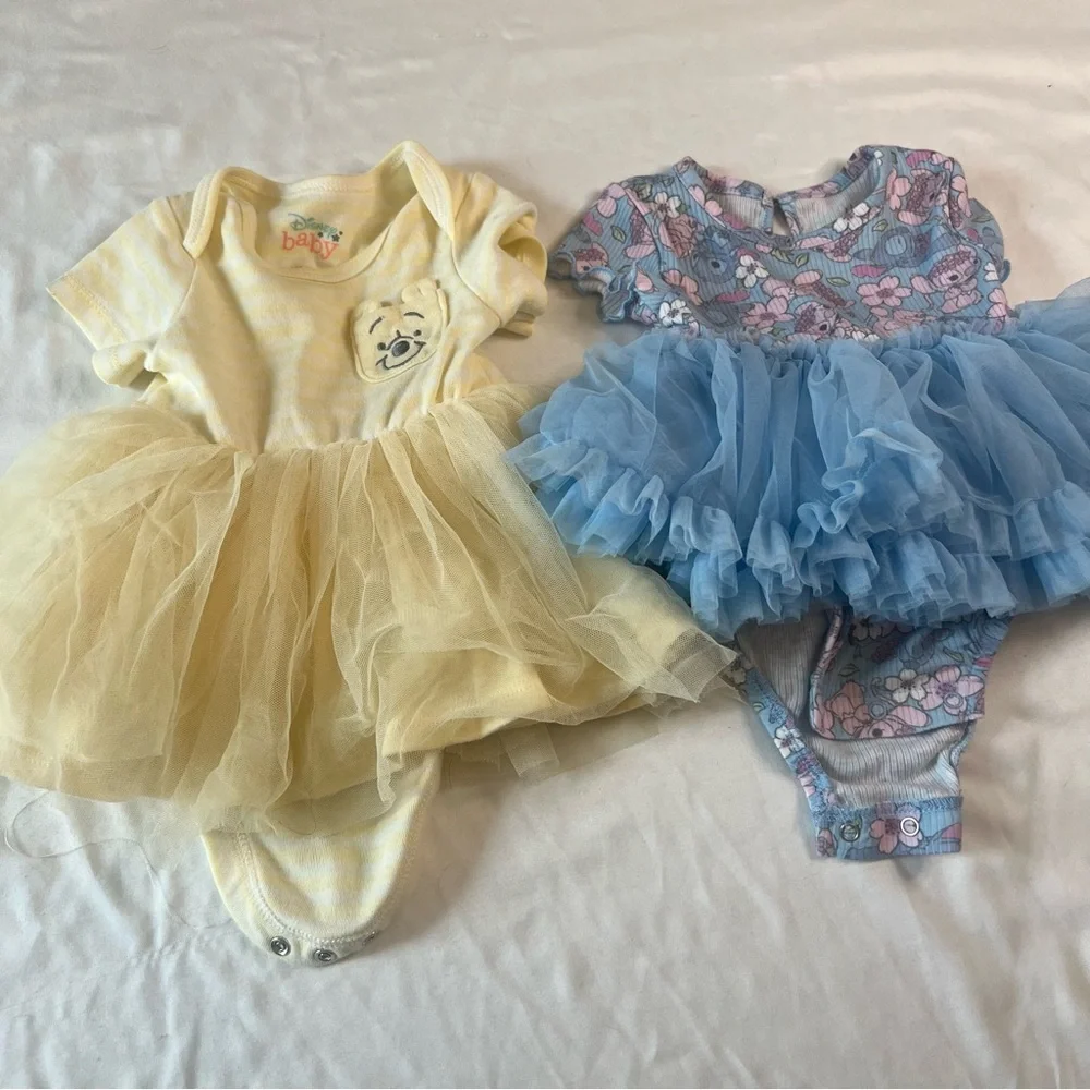 Disney Baby Tutu Onesie Dress Bundle Winnie the Pooh & Stitch Tulle 0-6 Months
